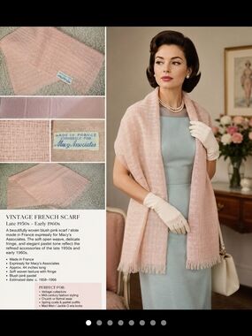 Vintage Blush Pink French Scarf -
